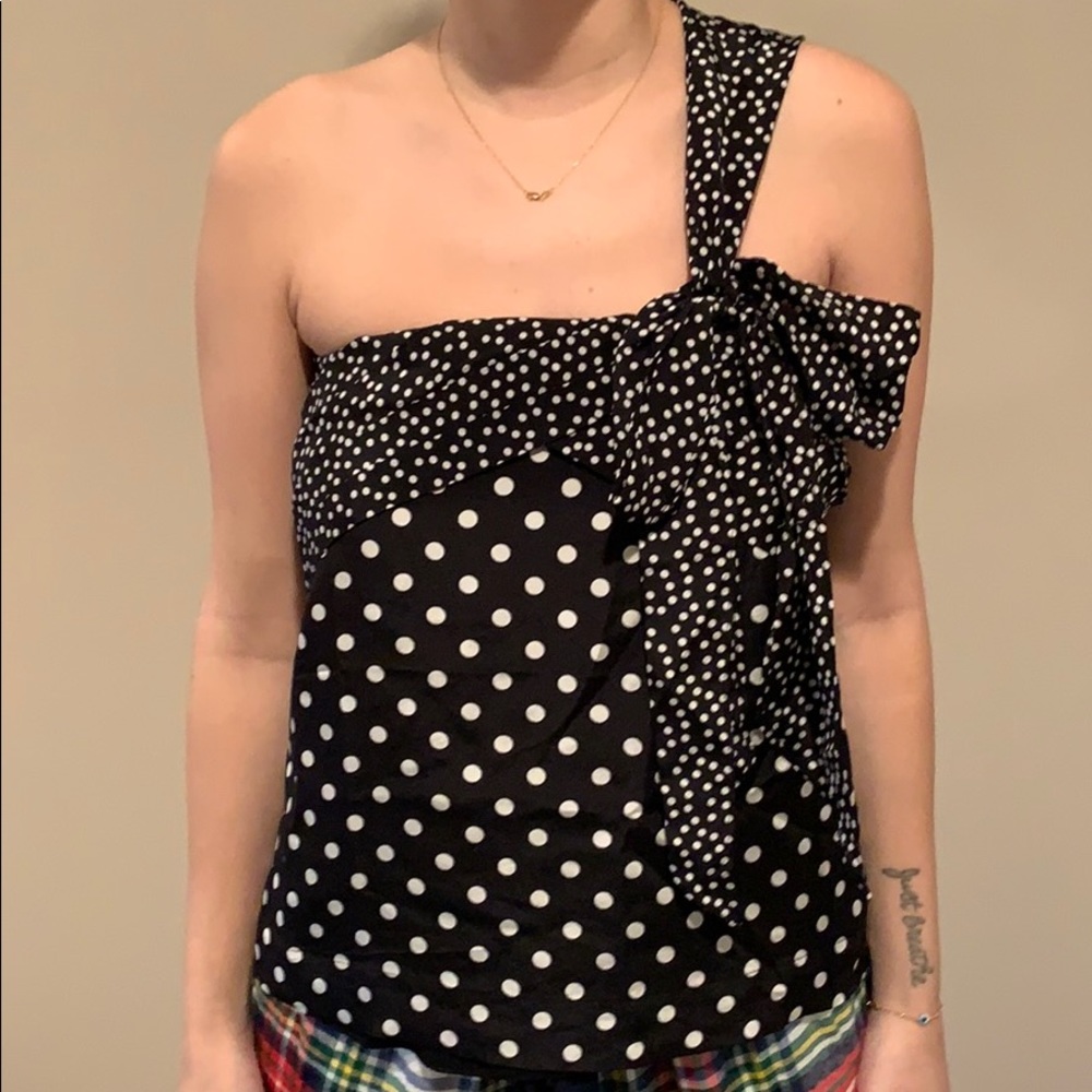 One shoulder polka dot blouse